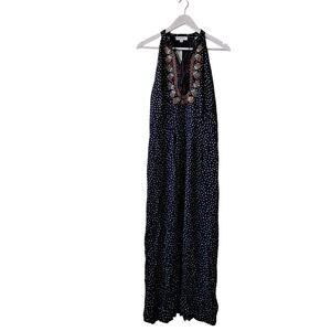 NWT THML Maddox Dress Polka Dot Embroidered Sleeveless Maxi Navy Womens Size XLP